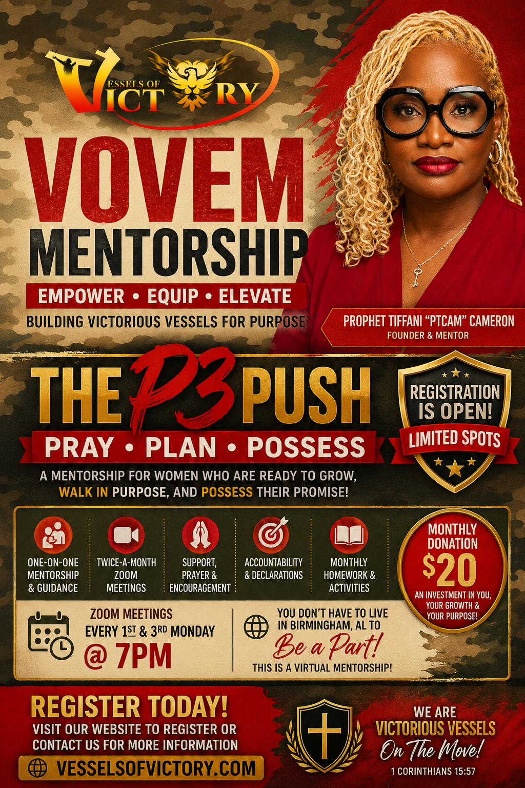 Vessels of Victory Mentorship Interest — The P3 Push: Pray, Plan, Possess flyer